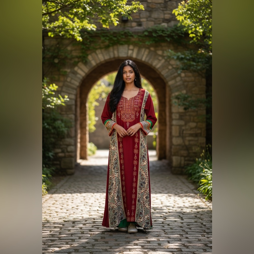 Indian Elegant Dress Red and Green Embroidered Dress.Size M